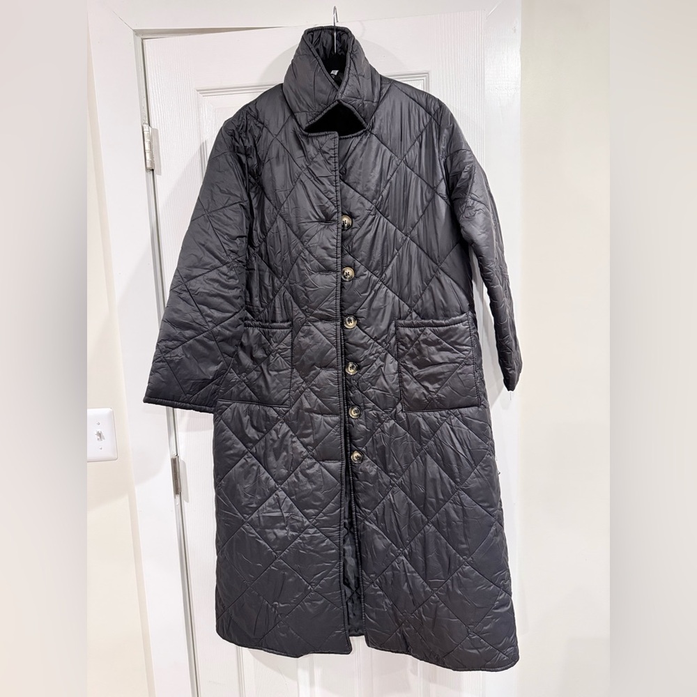 Boohoo Black Quilted Trench Coat